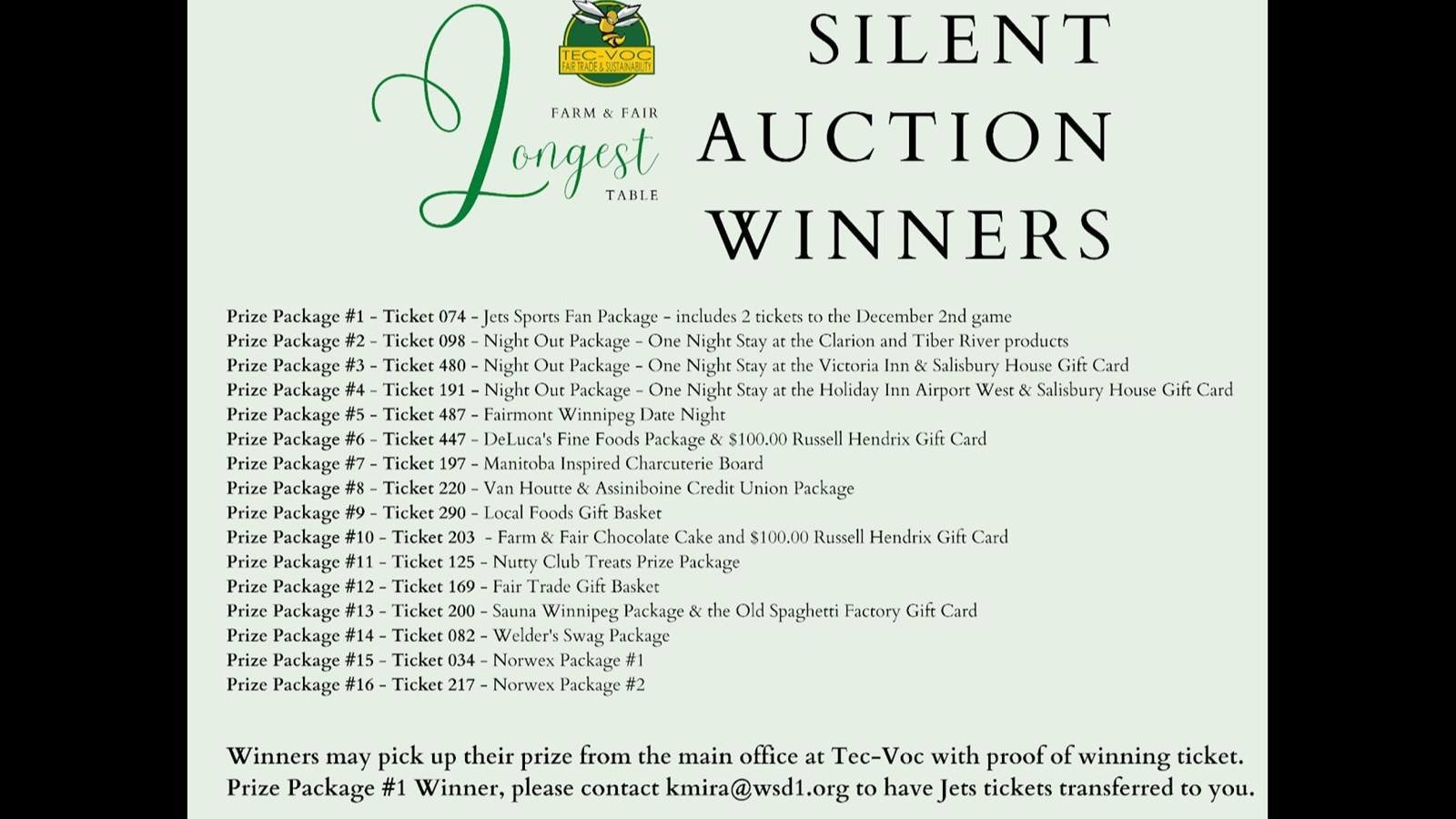 Silent Auction Prize Winners